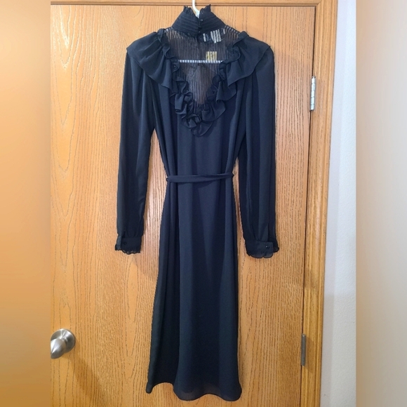 NWT Vintage 80s Marie Claire Victorian Inspired Ruffle High Neck Sheer Dress - Picture 7 of 8